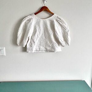 Zara White Puff Sleeve Blouse Oversized 3/4 Sleeve, Size Medium